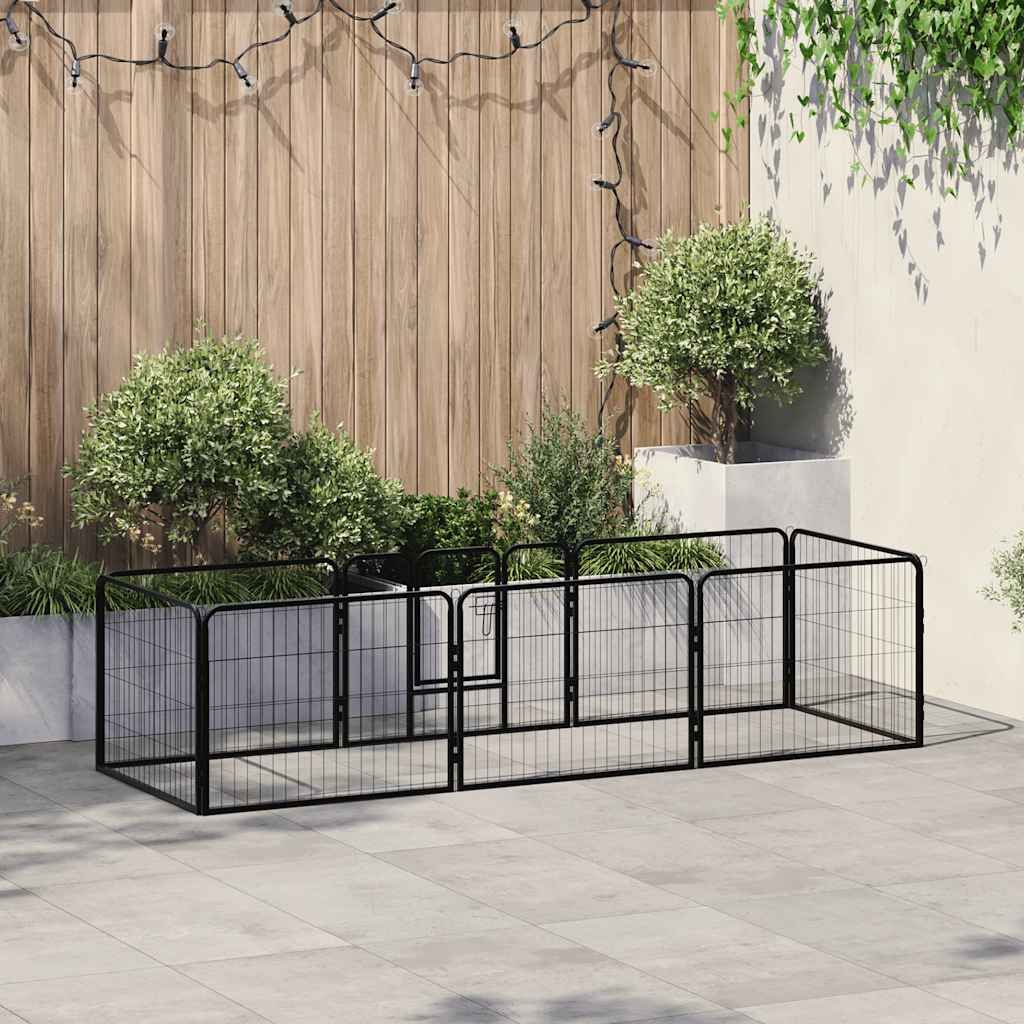 Box per Cani con 8 Pannelli in Acciaio 60x80 cm Nero vidaXL