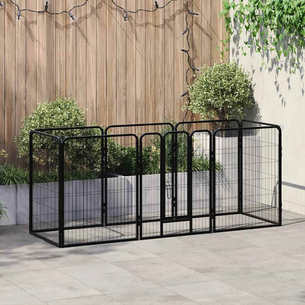 Box per Cani con 8 Pannelli in Acciaio 80x100 cm Nero vidaXL