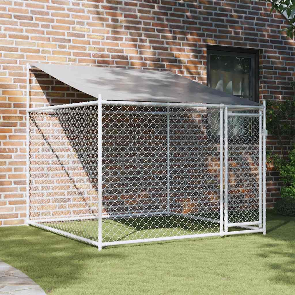 Gabbia Cani con Tetto e Porta Grigia 2x2x2 m in Acciaio Zincato vidaXL