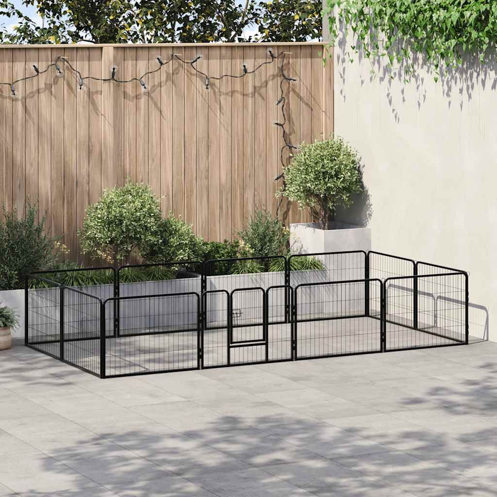 Box per Cani con 12 Pannelli in Acciaio 80x60 cm Nero vidaXL