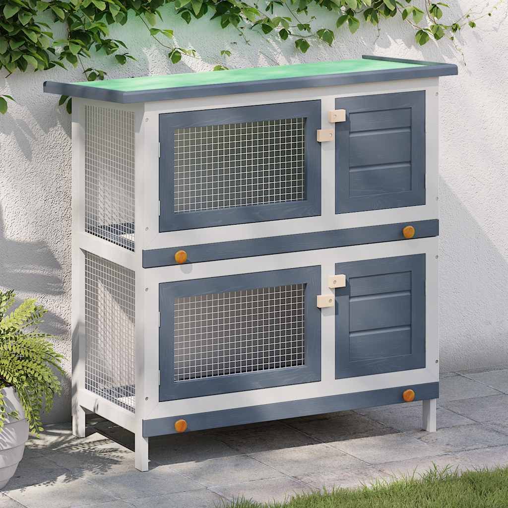 Conigliera per Esterni con 4 Porte Grigia in Legno vidaXL