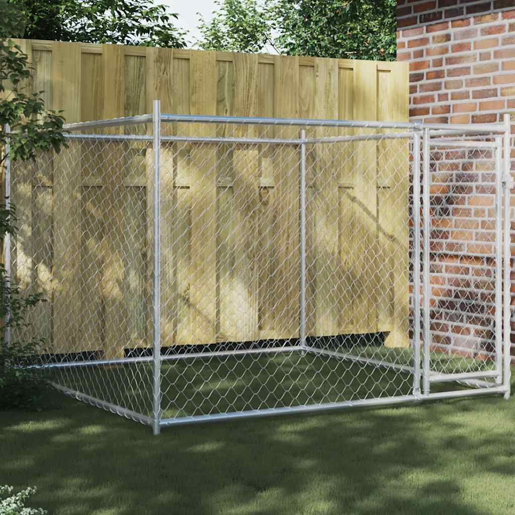 Gabbia per Cani con Porta Grigia 2x2x1,5 m in Acciaio Zincato vidaXL