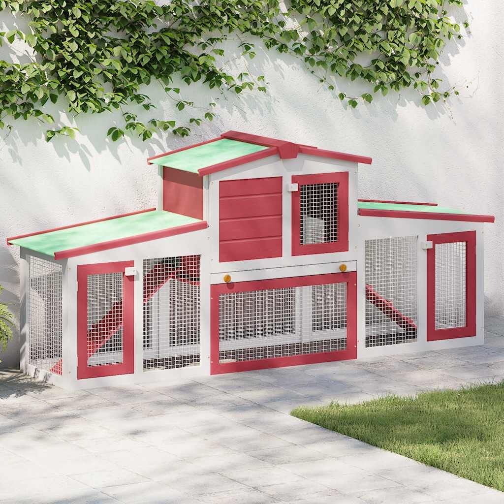Conigliera per Esterni Grande Rossa e Bianca 201x45x85cm Legno vidaXL