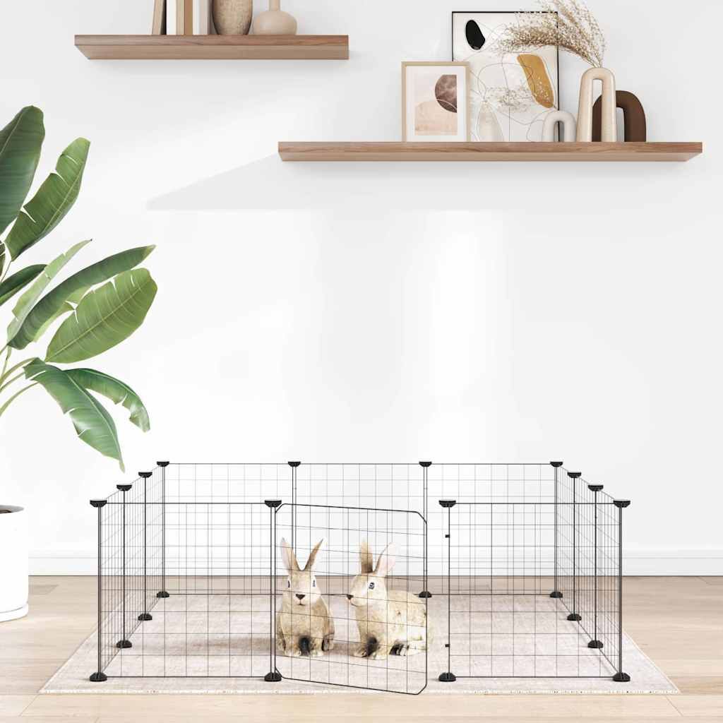 Gabbia per animali domestici a 12 pannelli con porta nera 35x35 cm in acciaio vidaXL