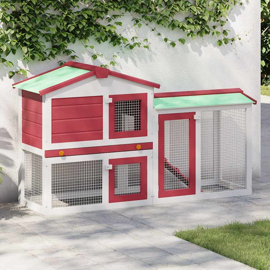 Conigliera per Esterni Grande Rossa e Bianca 145x45x84 cm Legno vidaXL