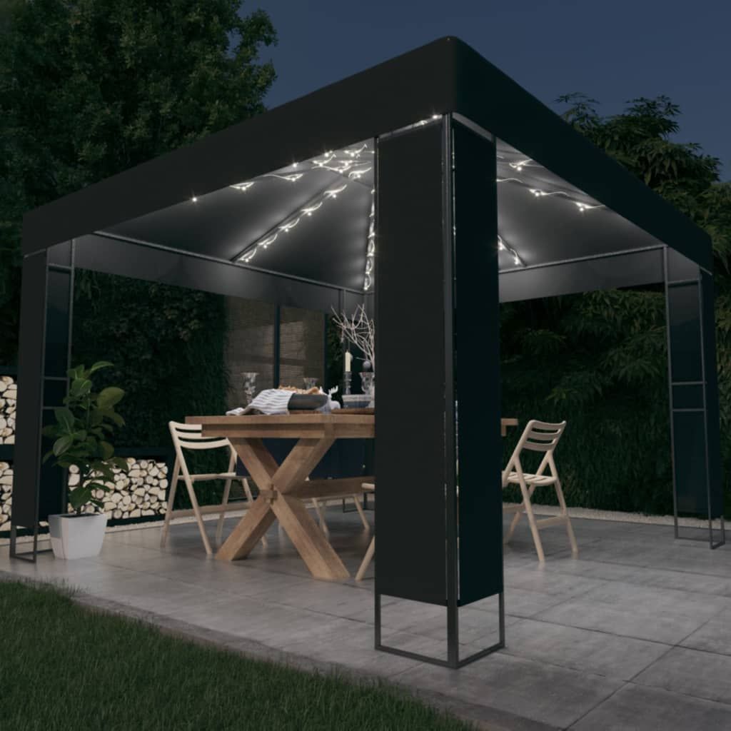Gazebo con Tetto Doppio e Stringa di Luci LED 3x3 m Antracite vidaXL