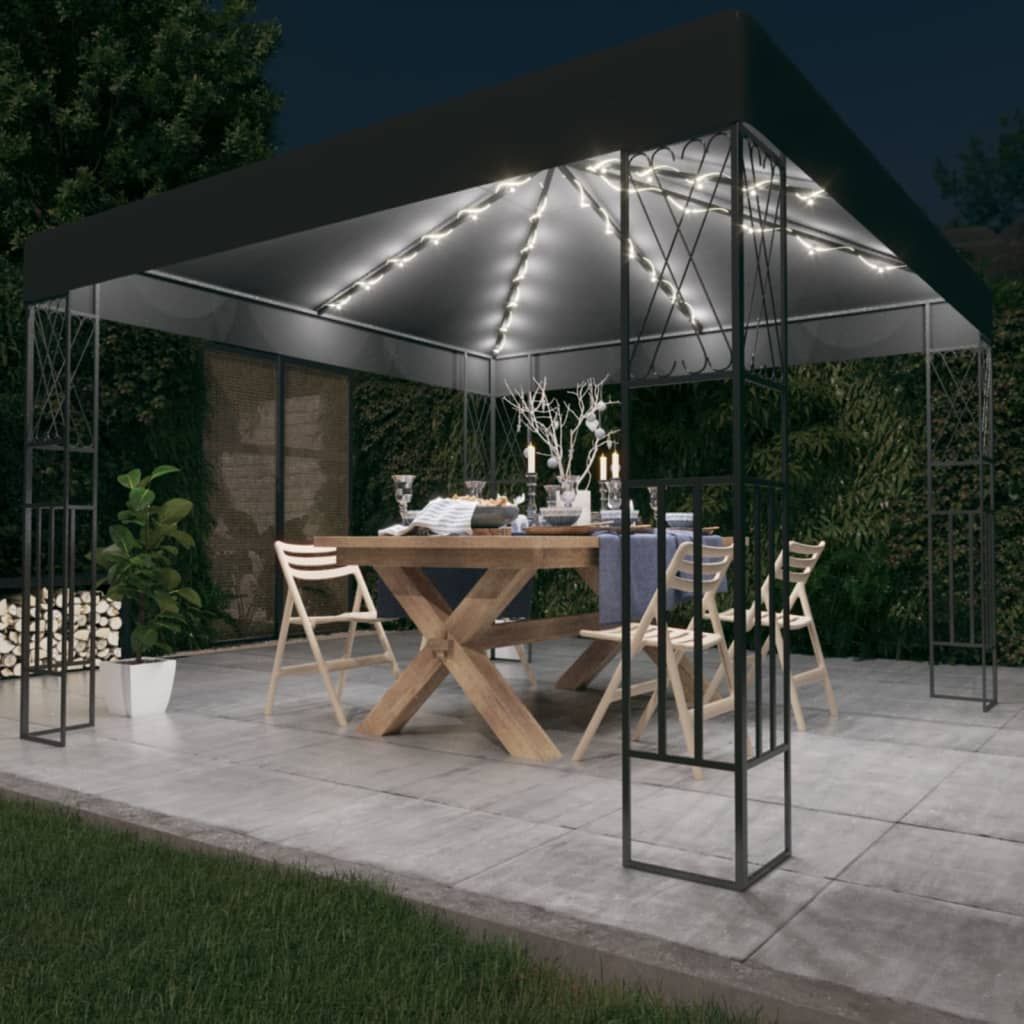 Gazebo con Stringa di Luci LED 3x3 m in Tessuto Antracite vidaXL