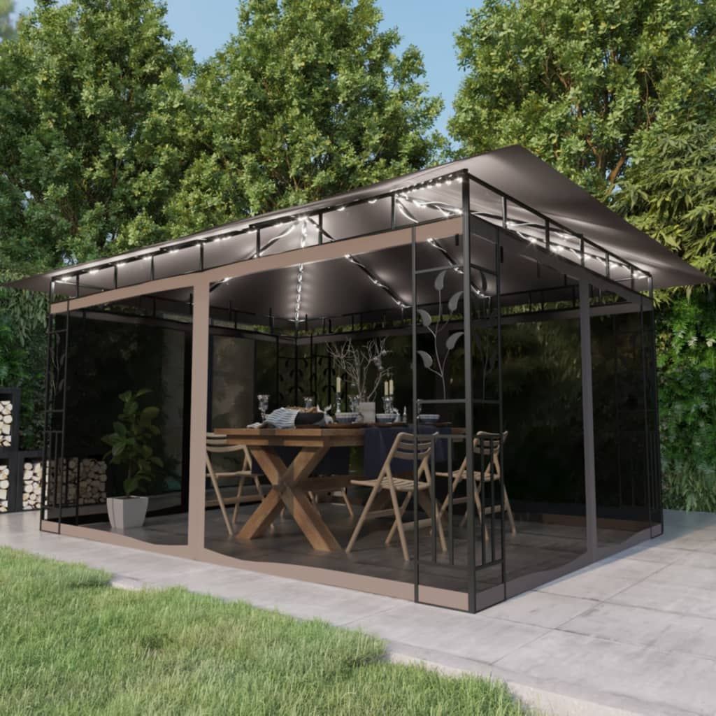 Gazebo con Zanzariera Luci LED 4x3x2,73 m Grigio Talpa vidaXL