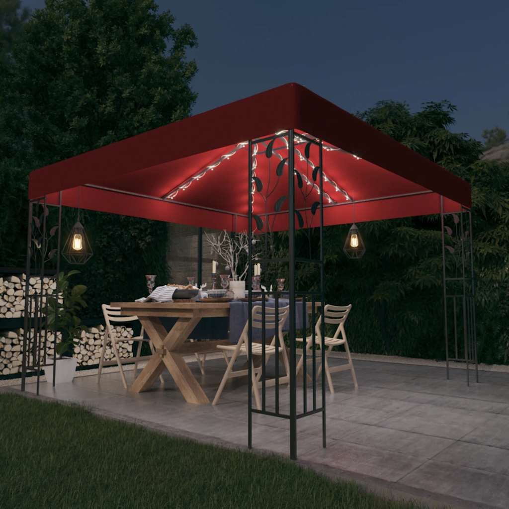 Gazebo con Stringa di Luci LED 3x3 m Rosso Vino vidaXL