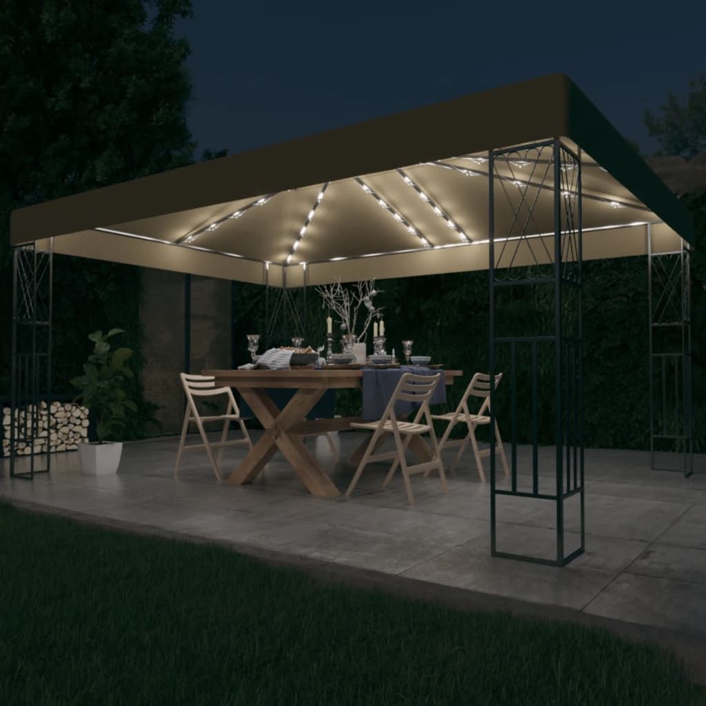 Gazebo con Luci a Stringa LED 3x4 m in Tessuto Grigio Talpa vidaXL