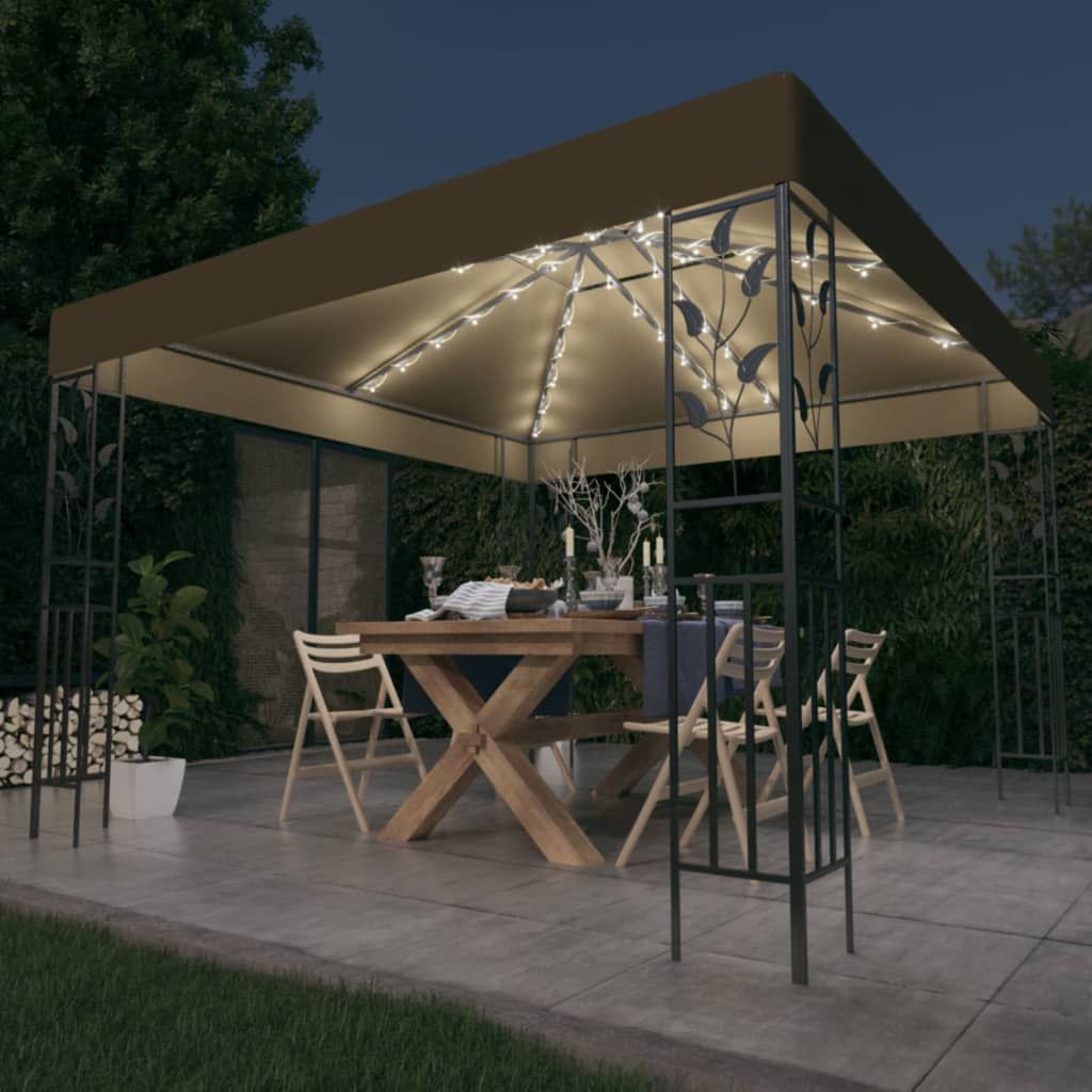 Gazebo con Luci LED a Stringa 3x3 m Grigio Talpa vidaXL