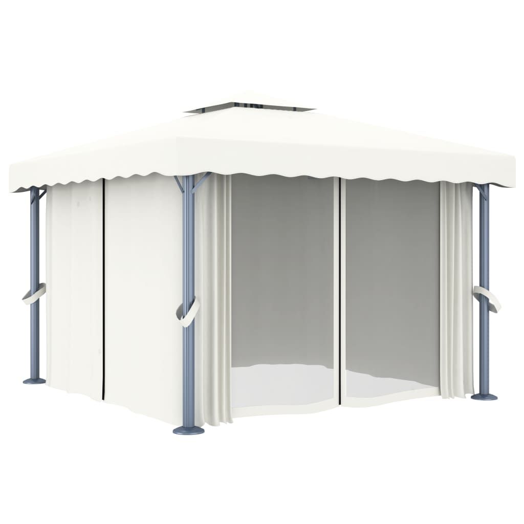 Gazebo con Tende 3x3 cm Bianco Crema Alluminio vidaXL