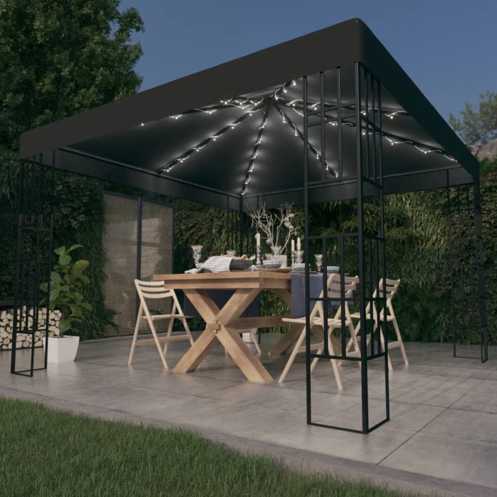 Gazebo con Stringa di Luci LED 3x3 m Antracite vidaXL