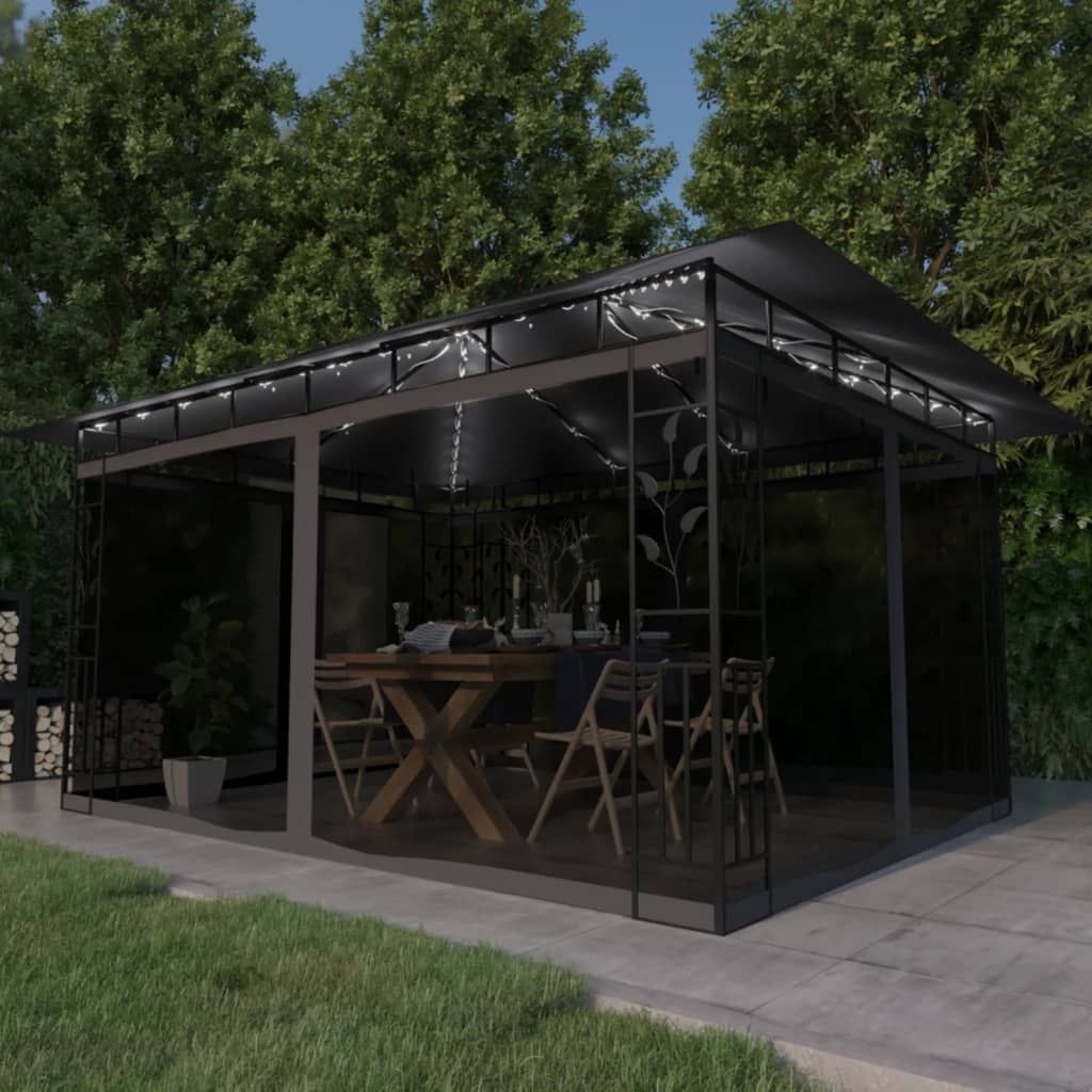 Gazebo con Zanzariera e Luci LED 4x3x2,73 m Antracite vidaXL