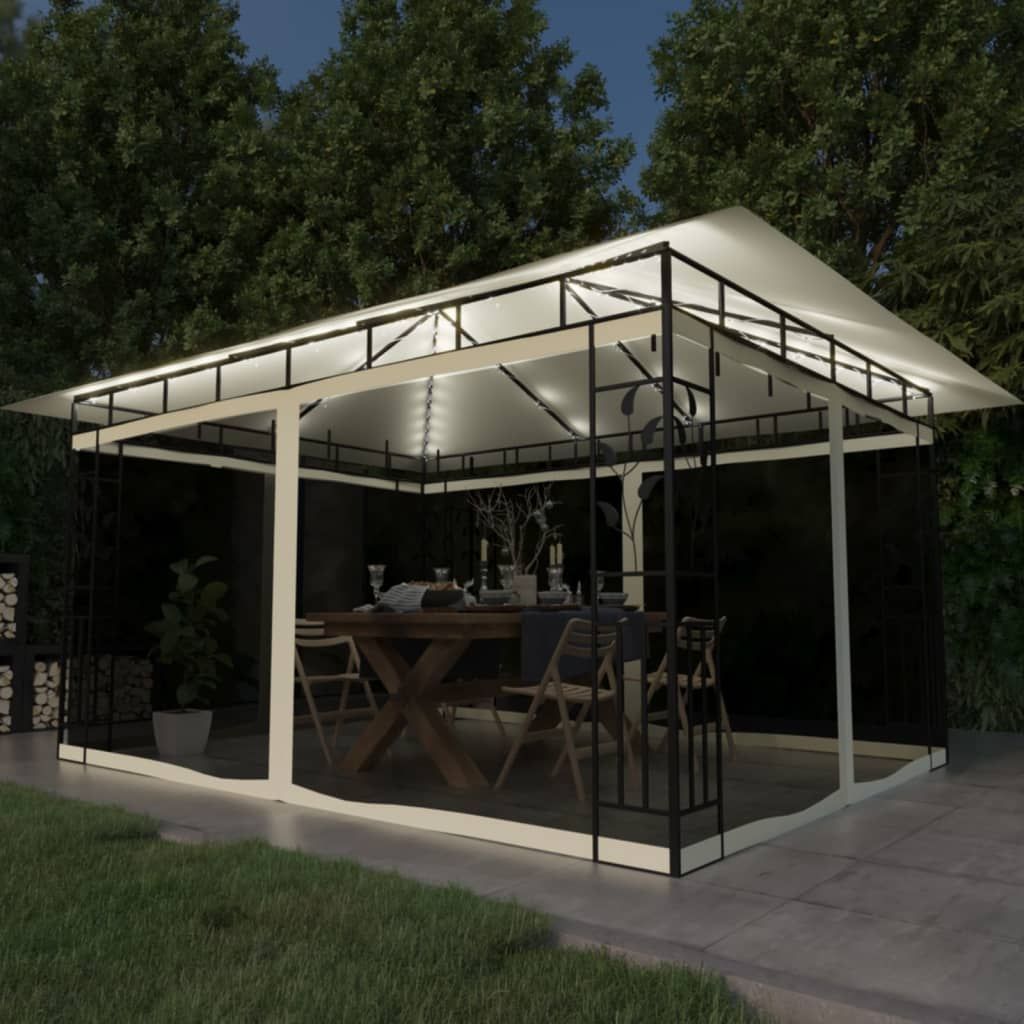 Gazebo con Zanzariera e Luci LED 4x3x2,73 m Crema vidaXL