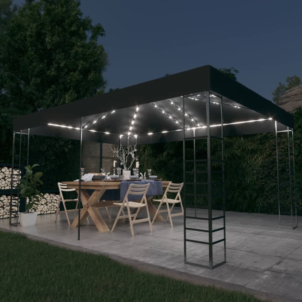 Gazebo con Stringa di Luci LED 3x4 m Antracite vidaXL