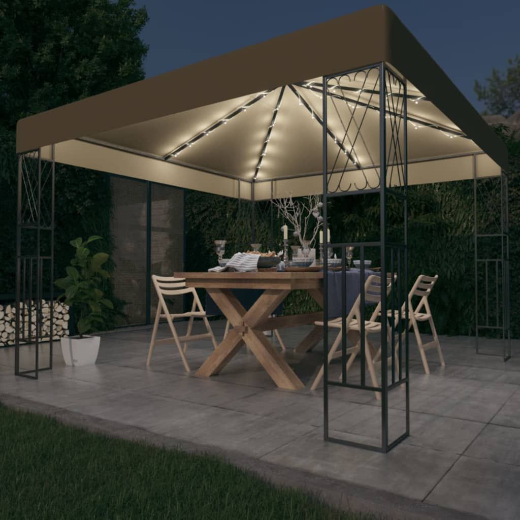 Gazebo con Luci a Stringa LED 3x3 m in Tessuto Grigio Talpa vidaXL
