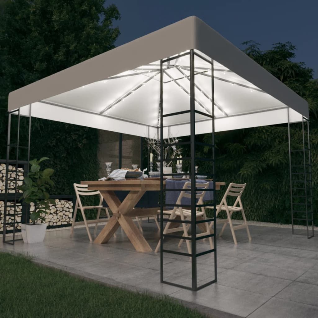 Gazebo da Giardino con Luci a Stringa LED 3x3 m Bianco vidaXL