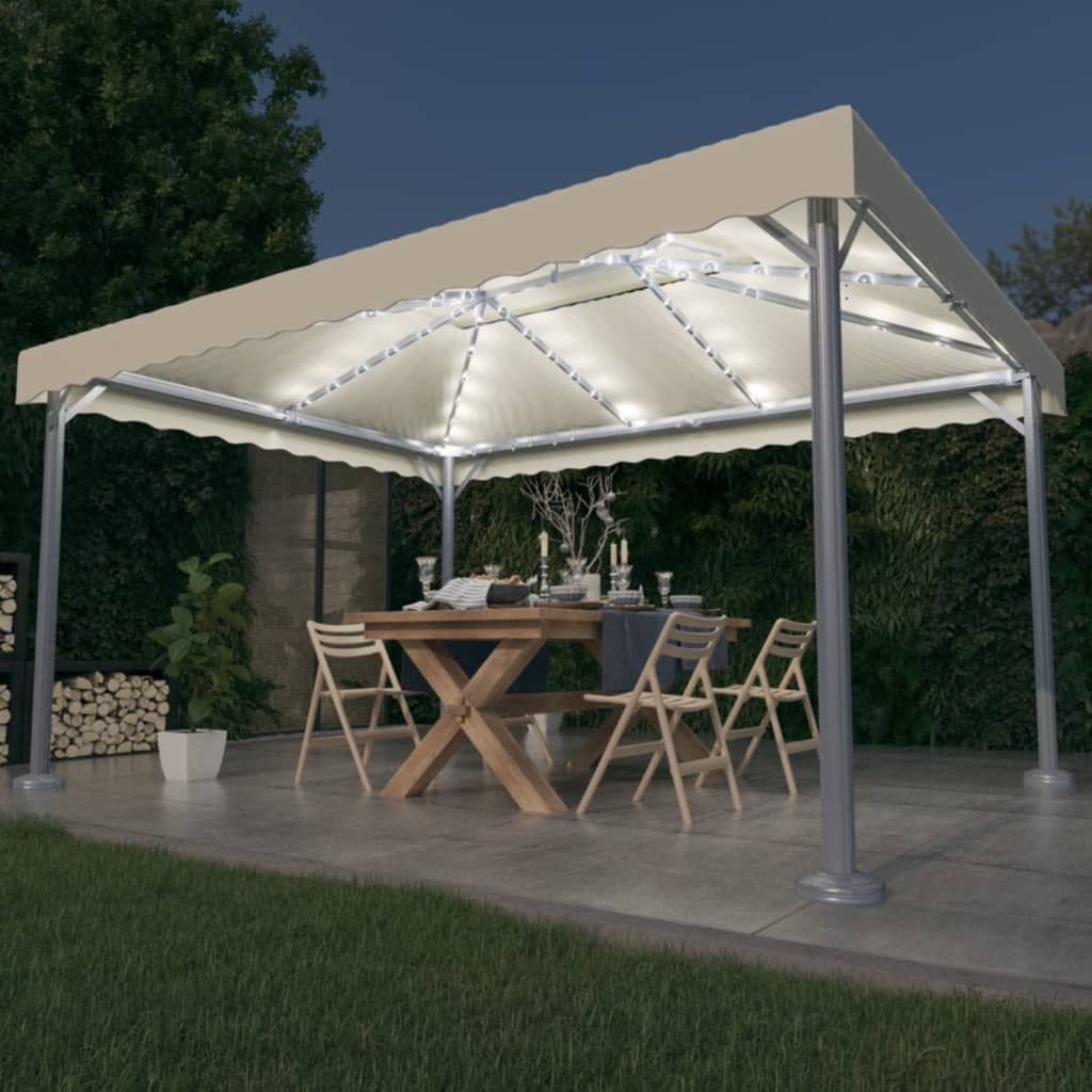 Gazebo con Stringa di Luci LED 400x300 cm Crema in Alluminio vidaXL