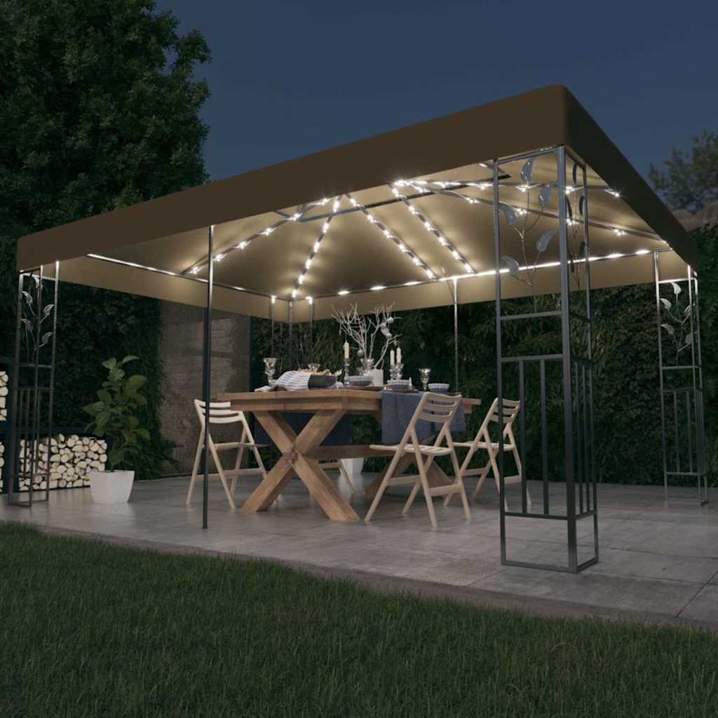 Gazebo con Tetto Doppio e Luci LED 3x4 m Grigio Talpa vidaXL