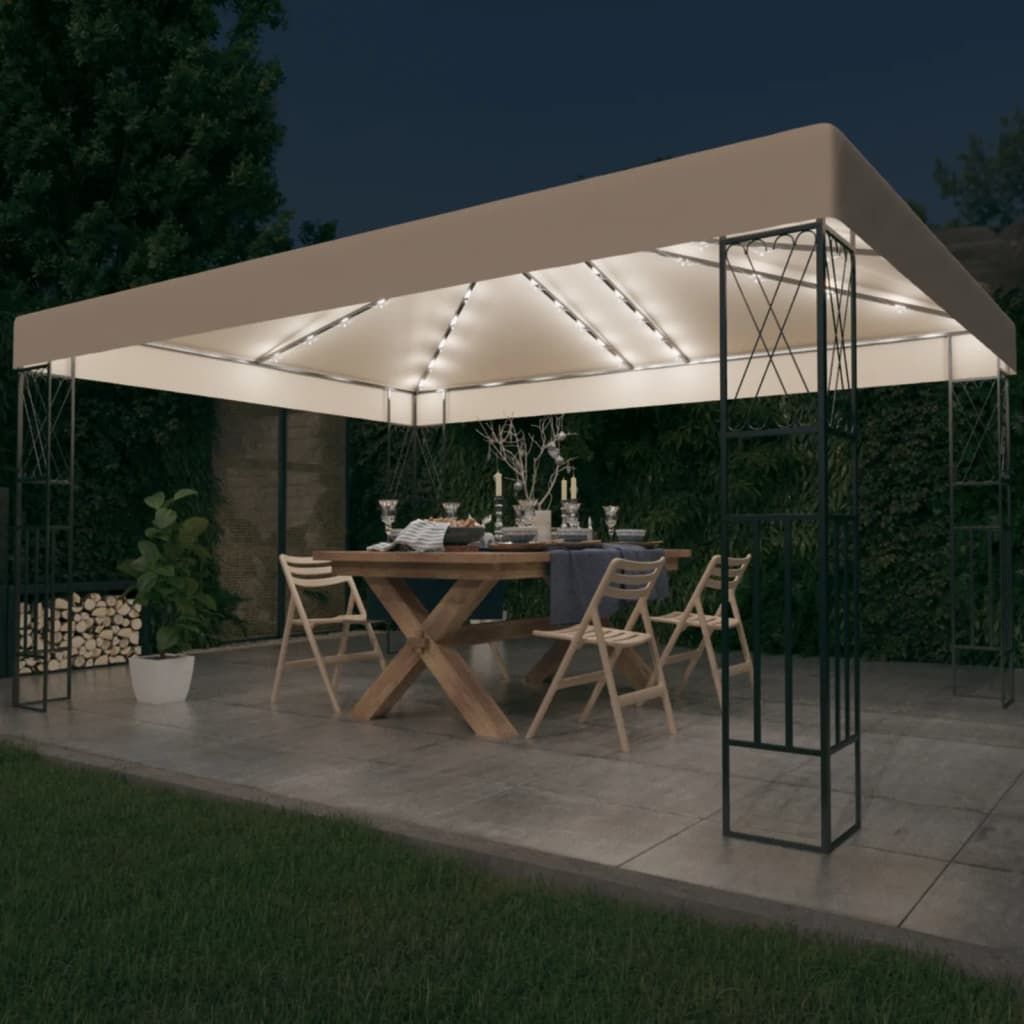 Gazebo con Stringa di Luci LED 3x4 m in Tessuto Crema vidaXL