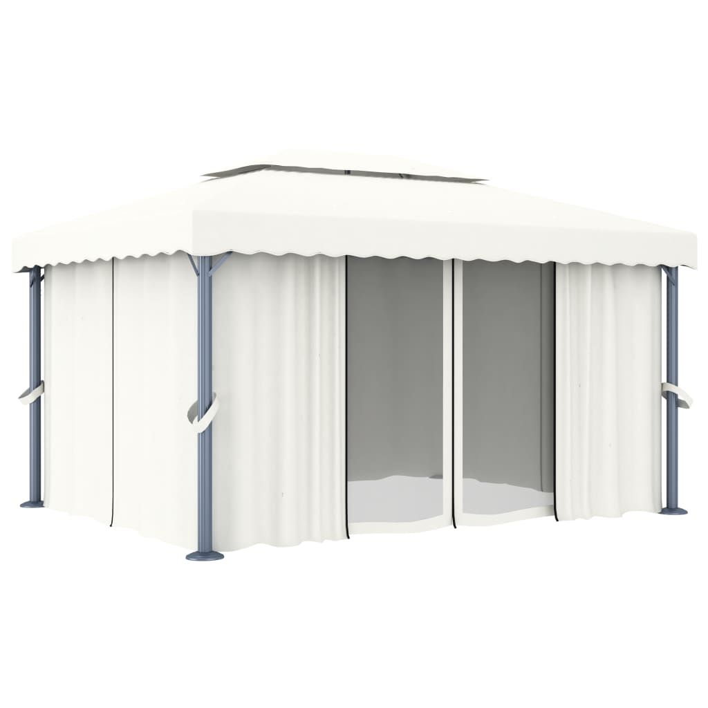 Gazebo con Tende 4x3 cm Bianco Crema Alluminio vidaXL