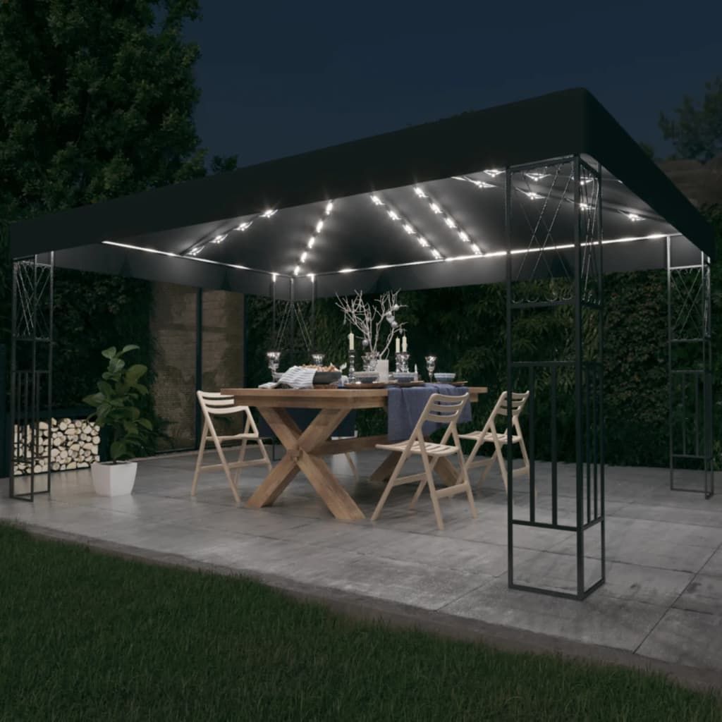 Gazebo con Stringa di Luci LED 3x4 m in Tessuto Antracite vidaXL