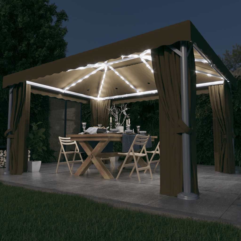 Gazebo con Tende e Stringa di Luci LED 4x3 m Grigio Talpa vidaXL