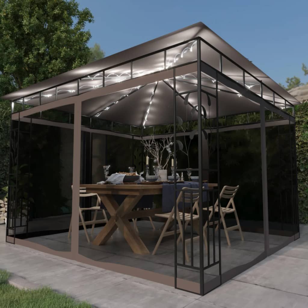 Gazebo con Zanzariera Luci LED 3x3x2,73 m Grigio Talpa vidaXL