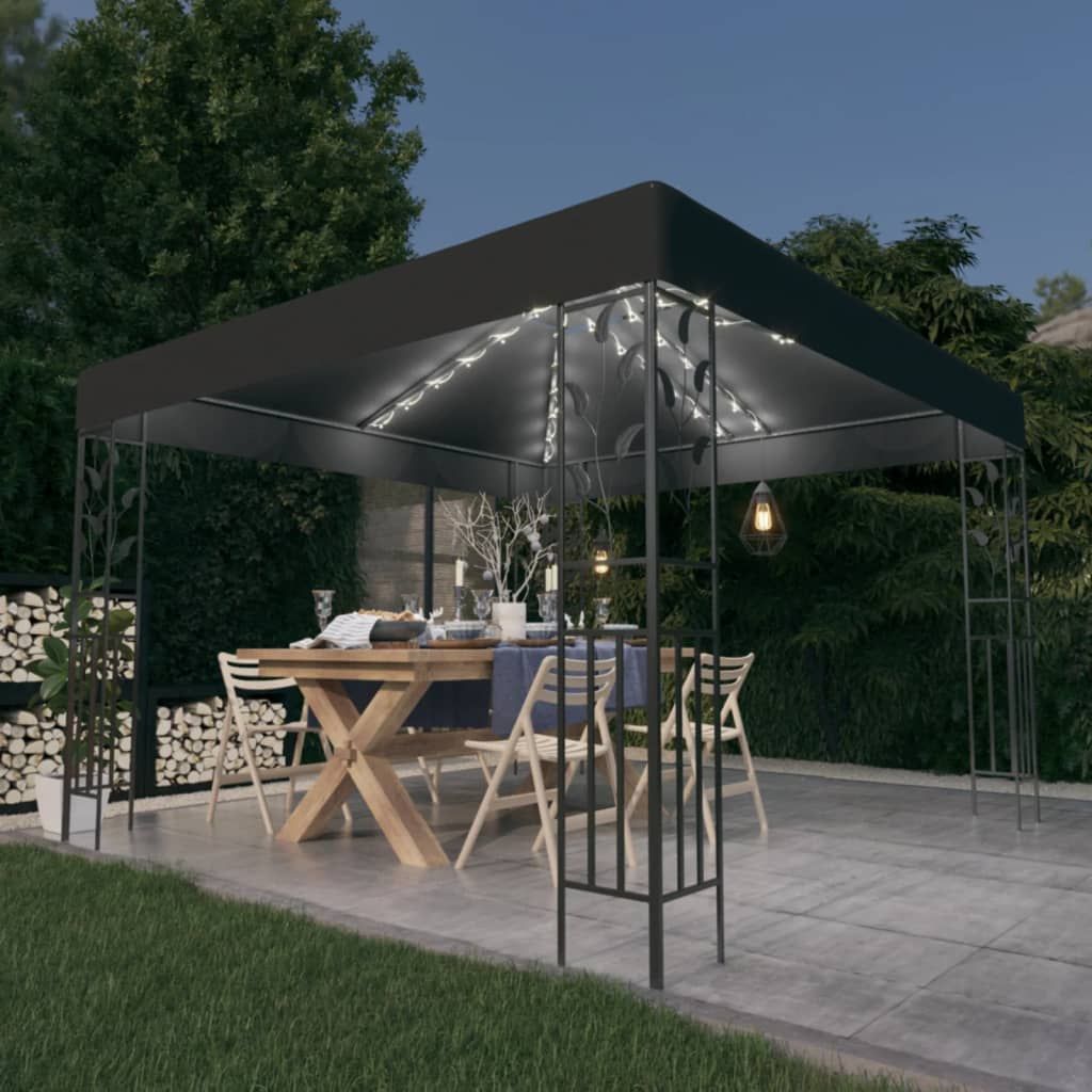 Gazebo con Stringa di Luci LED 3x3 m Antracite vidaXL