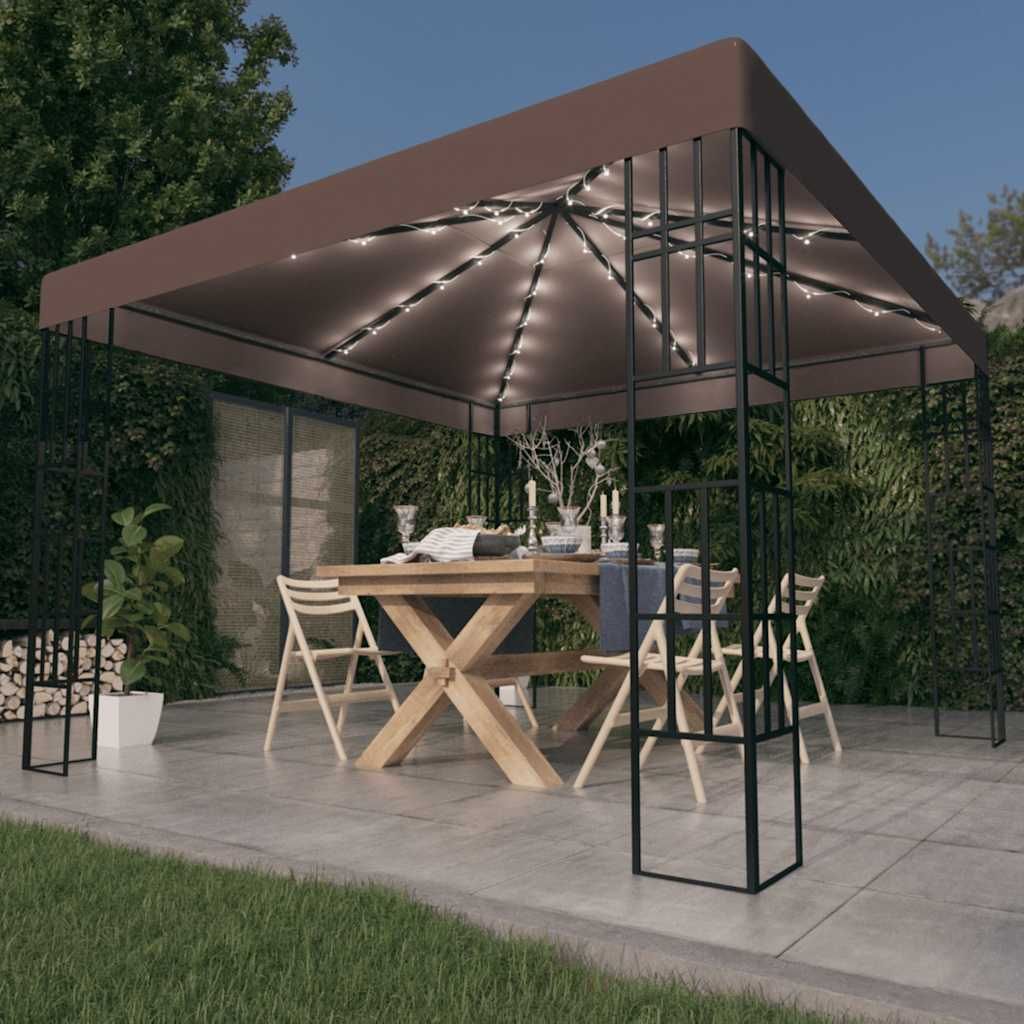 Gazebo con Luci a Stringa LED 3x3 m Grigio Talpa vidaXL