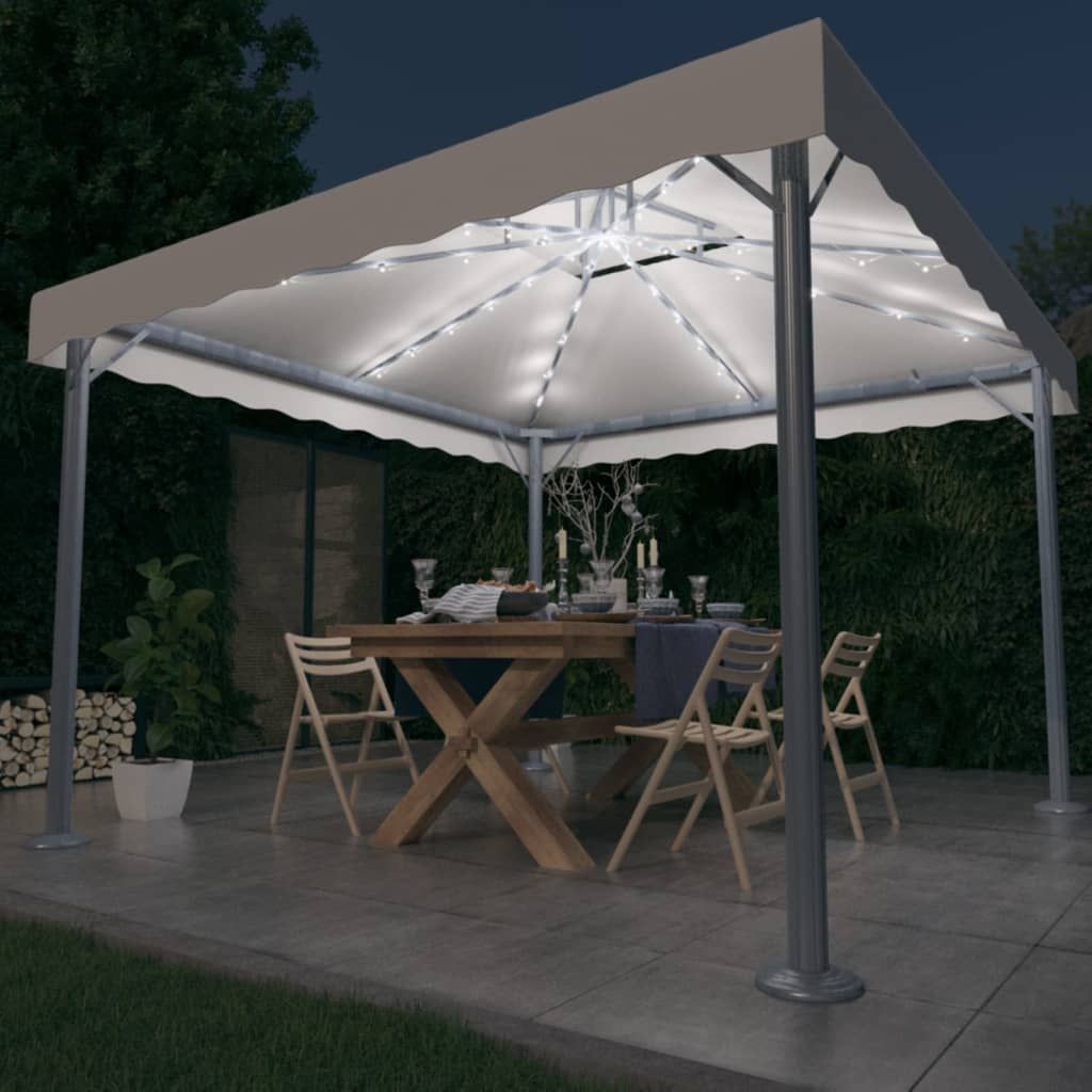 Gazebo con Stringa di Luci LED 300x300 cm Crema in Alluminio vidaXL