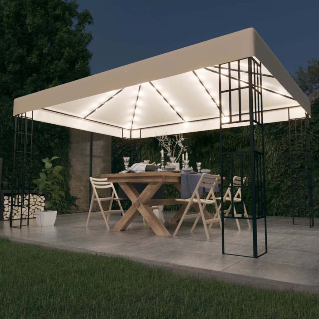 Gazebo con Stringa di Luci LED 3x4 m Crema vidaXL