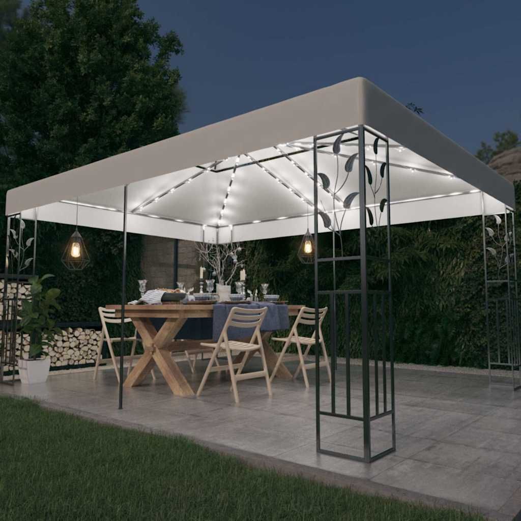 Gazebo con Tetto Doppio e Stringa di Luci LED 3x4 m Bianco vidaXL