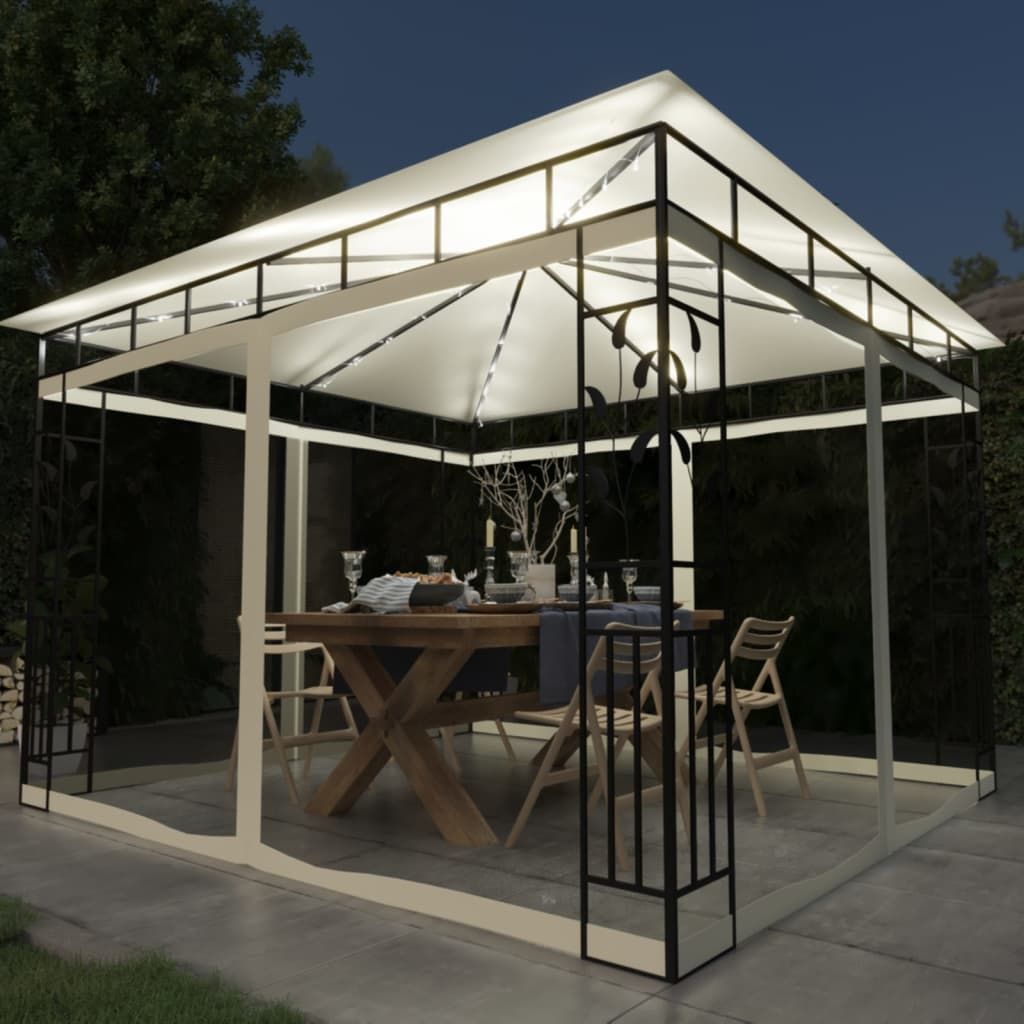 Gazebo con Zanzariera e Luci LED 3x3x2,73 m Crema vidaXL