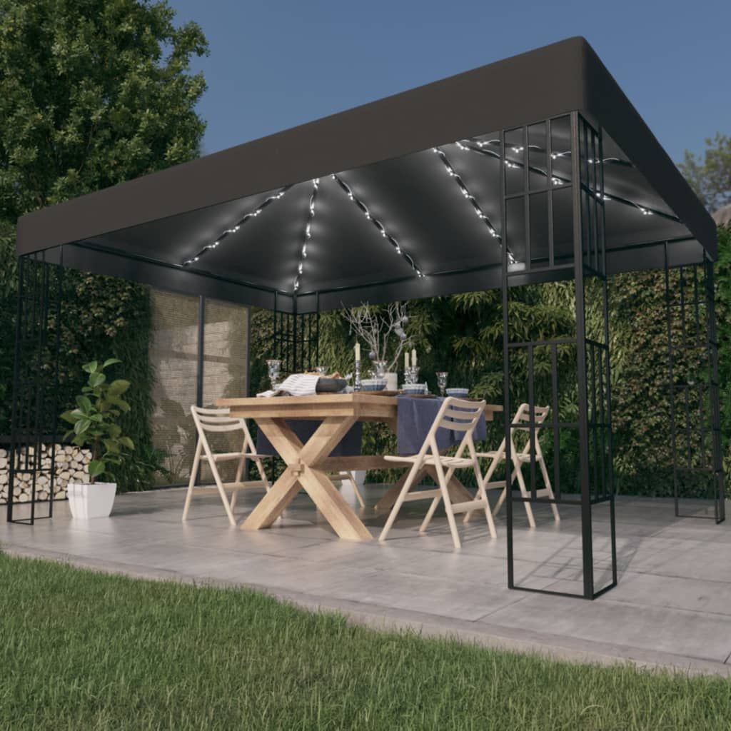 Gazebo con Stringa di Luci LED 3x4 m Antracite vidaXL
