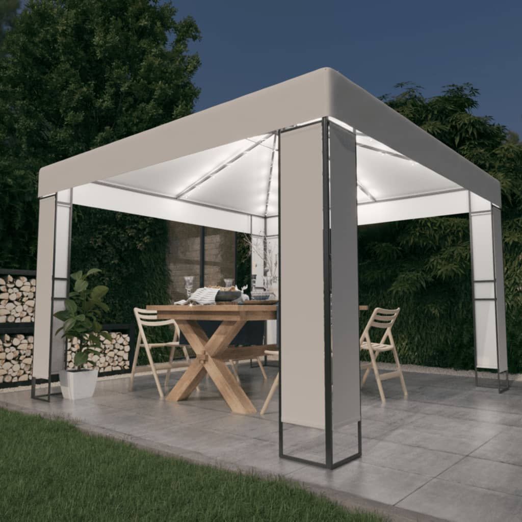 Gazebo con Tetto Doppio e Stringa di Luci LED 3x3 m Bianco vidaXL