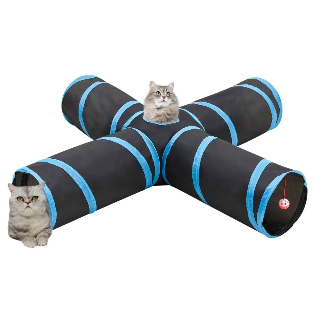 Tunnel per Gatti a 4 Vie Nero e Blu 132 cm in Poliestere vidaXL