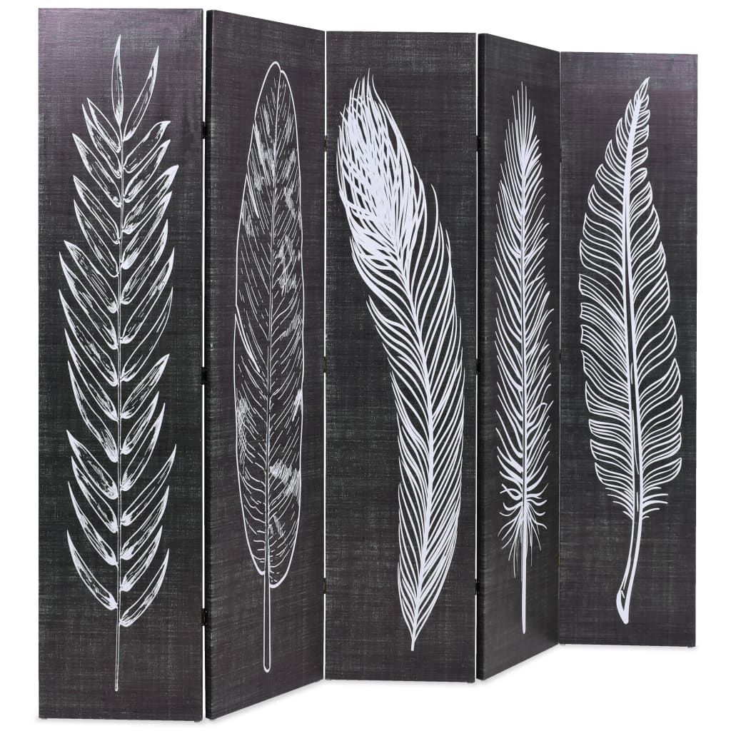Paravento Pieghevole 200x170 cm Stampa Piume Bianco e Nero vidaXL