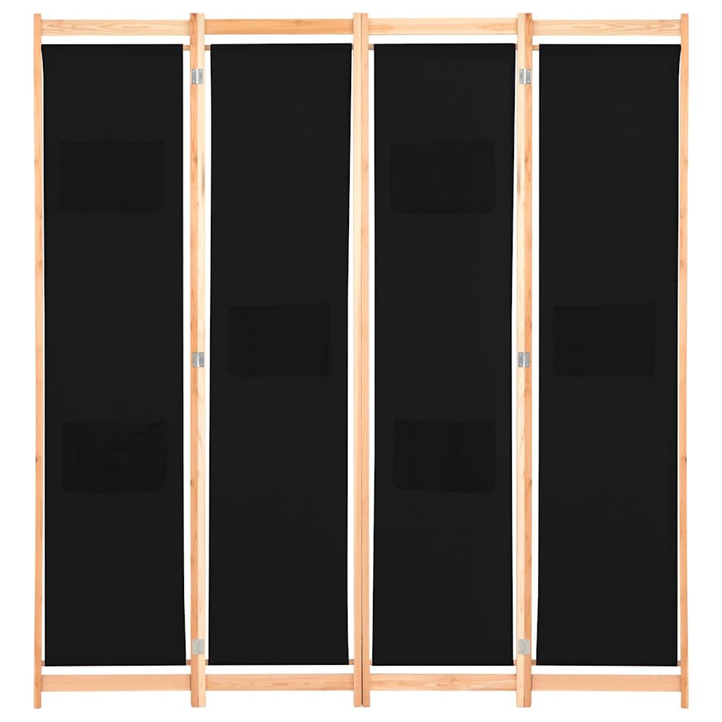 Divisorio a 4 Pannelli Nero 160x170x4 cm in Tessuto vidaXL