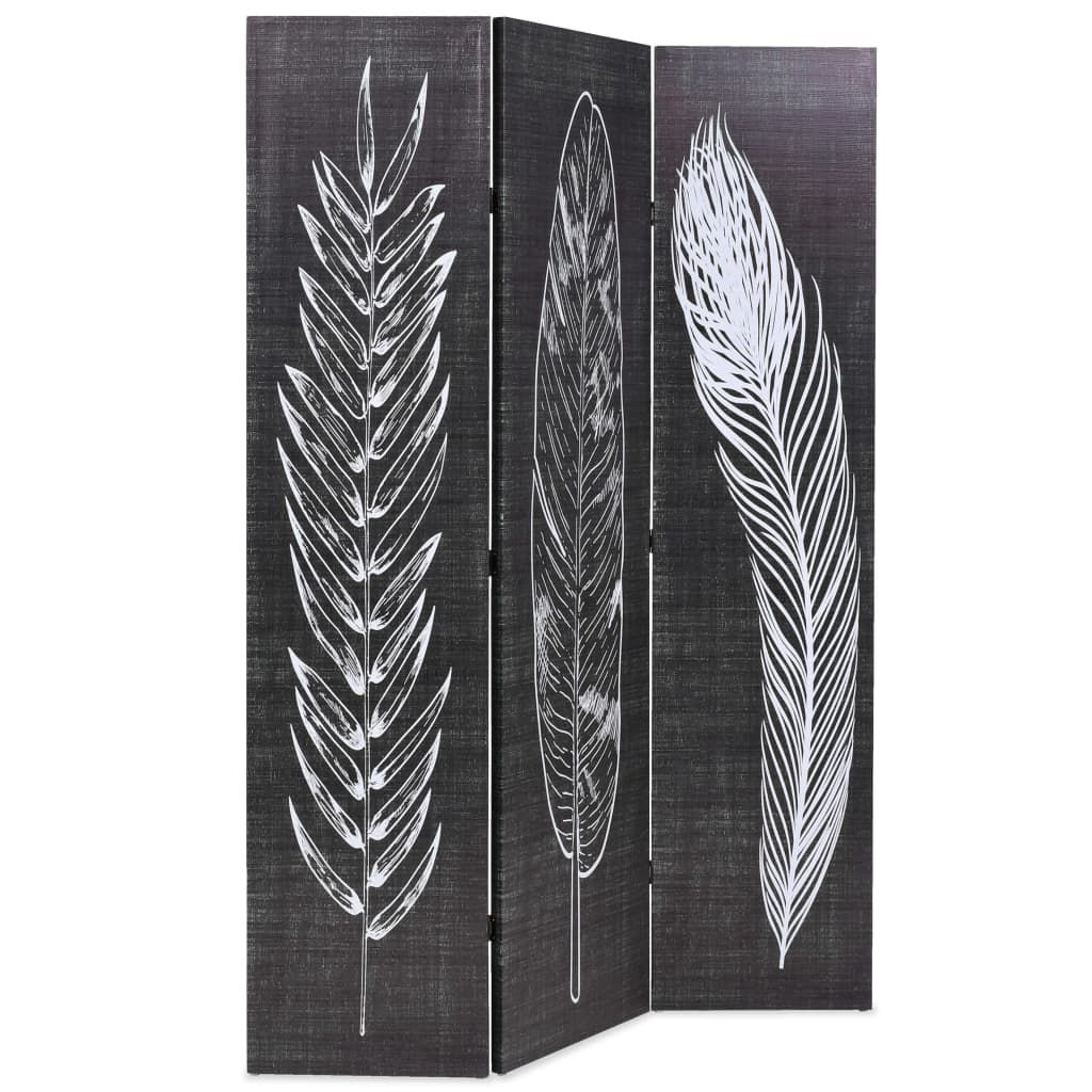 Paravento Pieghevole 120x170 cm Stampa Piume Bianco e Nero vidaXL