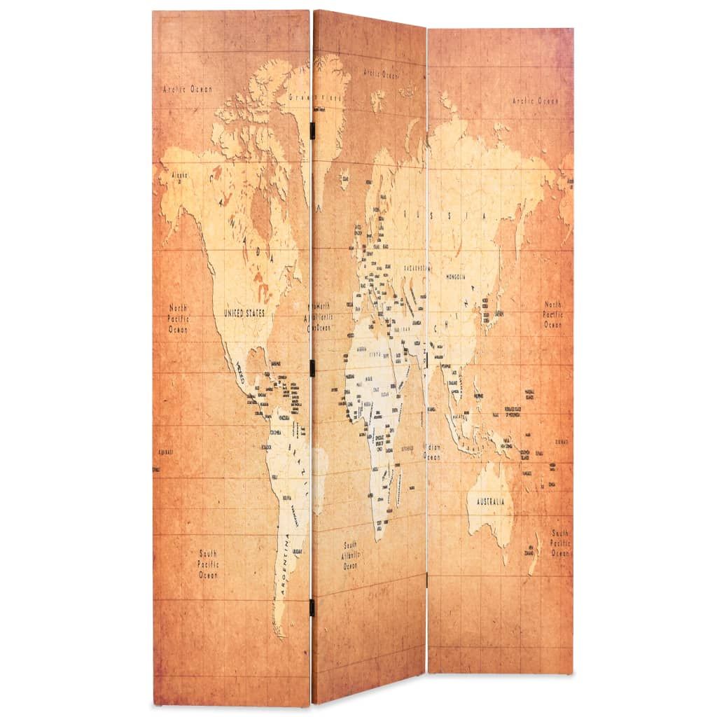Paravento Pieghevole 120x170 cm Stampa Mappa del Mondo Giallo vidaXL