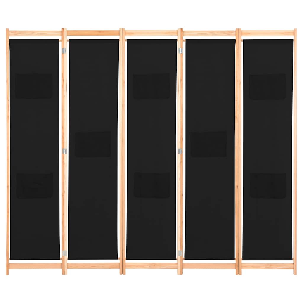 Divisorio a 5 Pannelli Nero 200x170x4 cm in Tessuto vidaXL