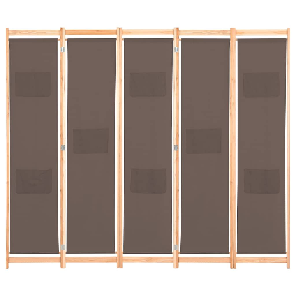Divisorio a 5 Pannelli Marrone 200x170x4 cm in Tessuto vidaXL