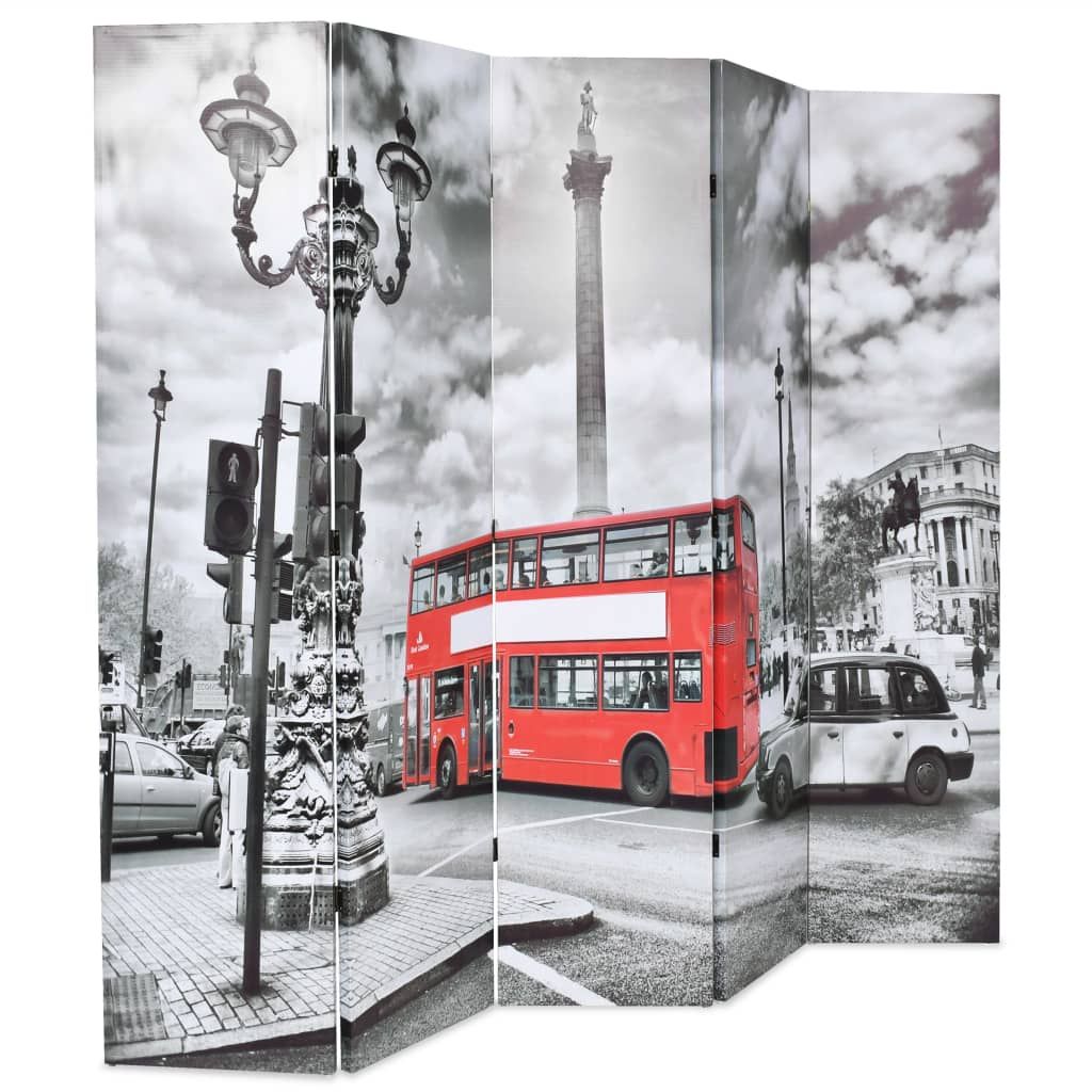 Paravento Pieghevole 200x170 cm Stampa Bus Londra Bianco e Nero vidaXL