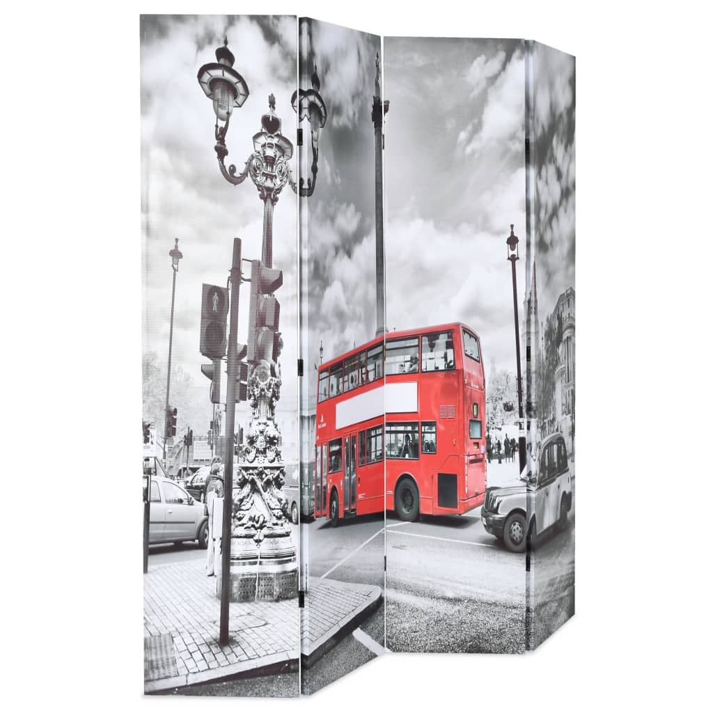 Paravento Pieghevole 160x170 cm Stampa Bus Londra Bianco e Nero vidaXL