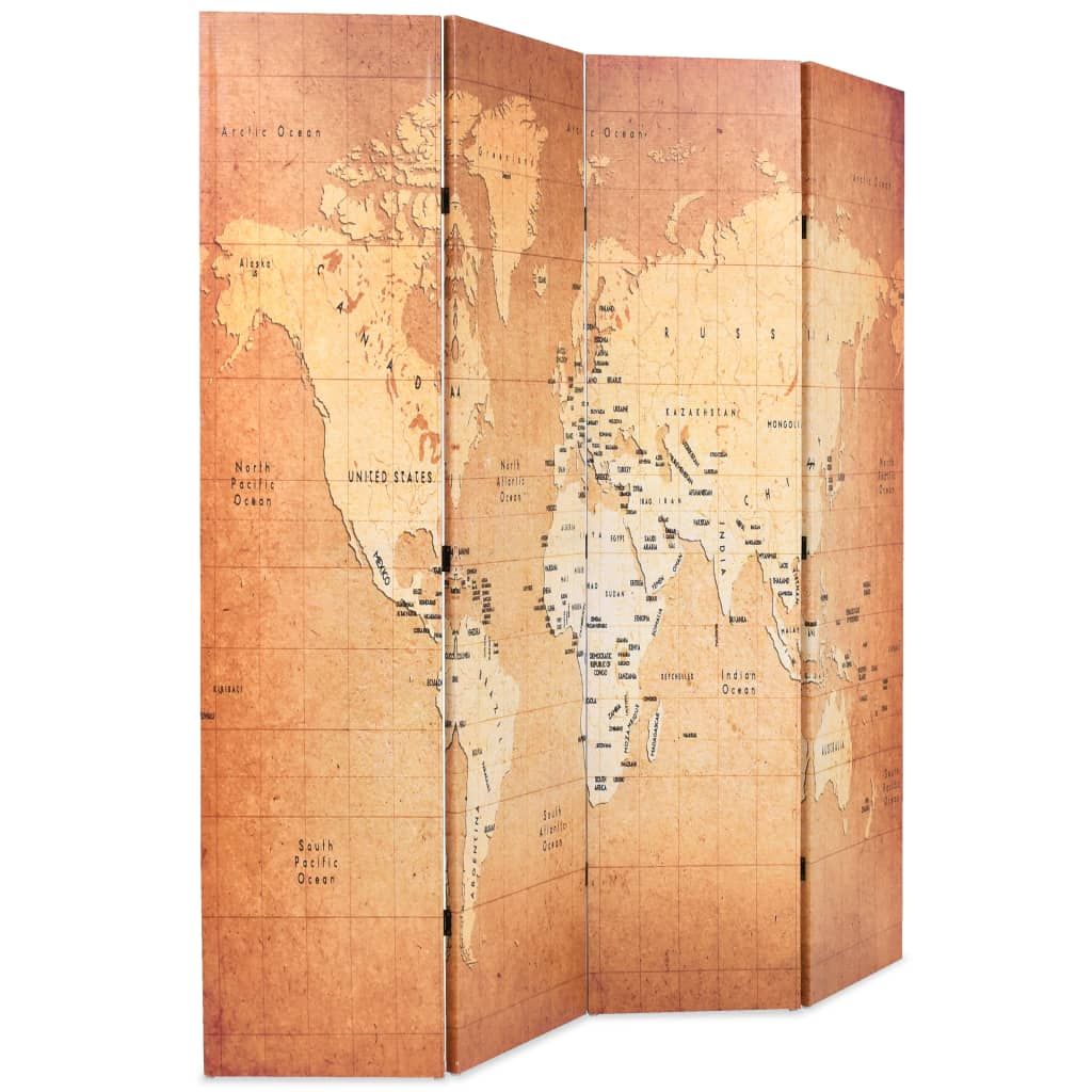 Paravento Pieghevole 160x170 cm Stampa Mappa del Mondo Giallo vidaXL