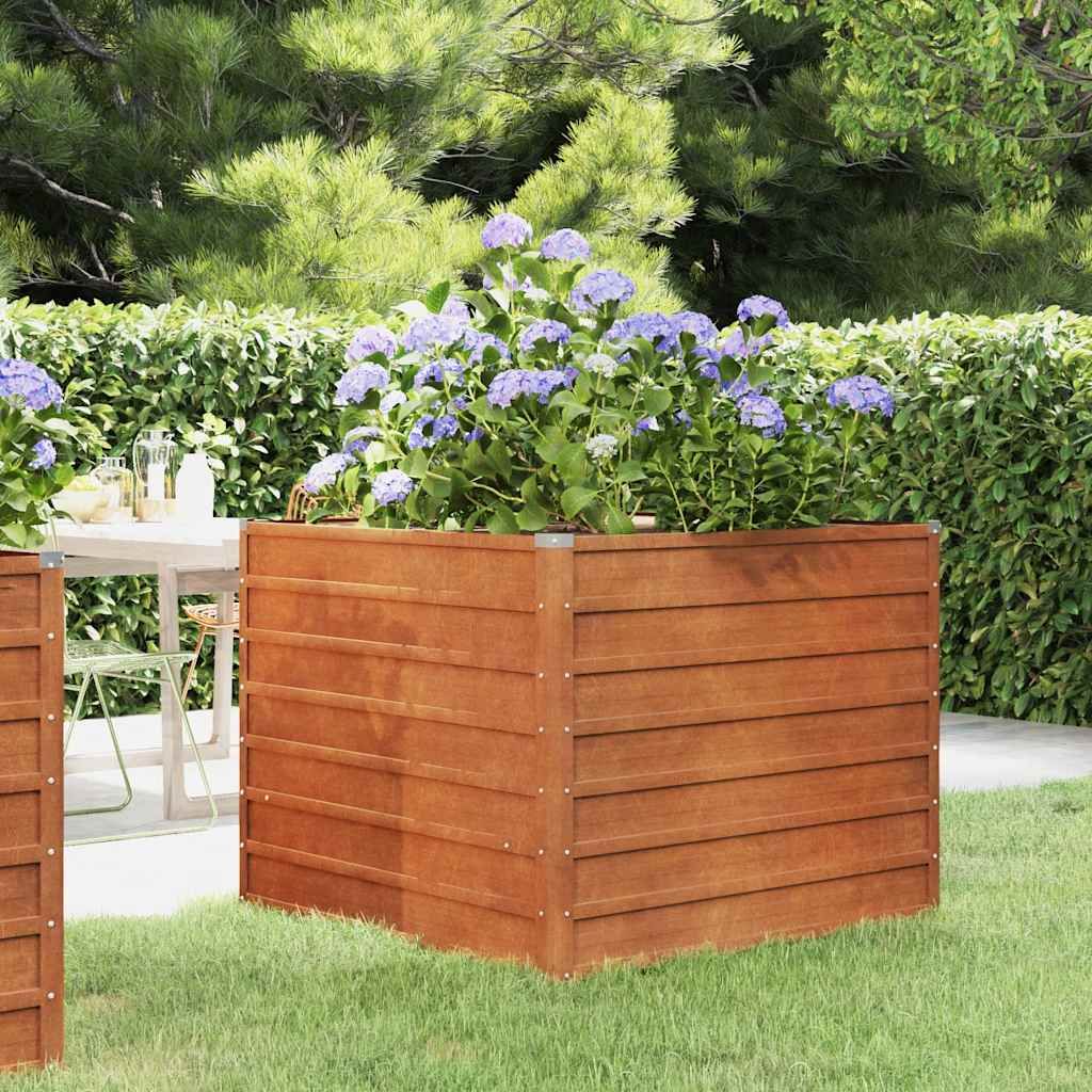 Letto Rialzato da Giardino Ruggine 100x100x77 cm Acciaio Corten vidaXL