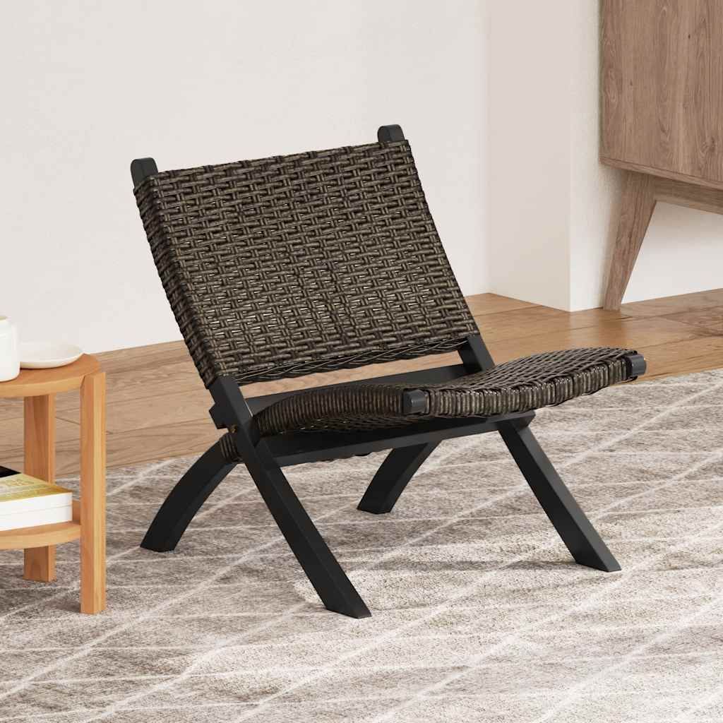Sedia Relax Nera in Rattan Kubu Naturale e Mogano Massello vidaXL