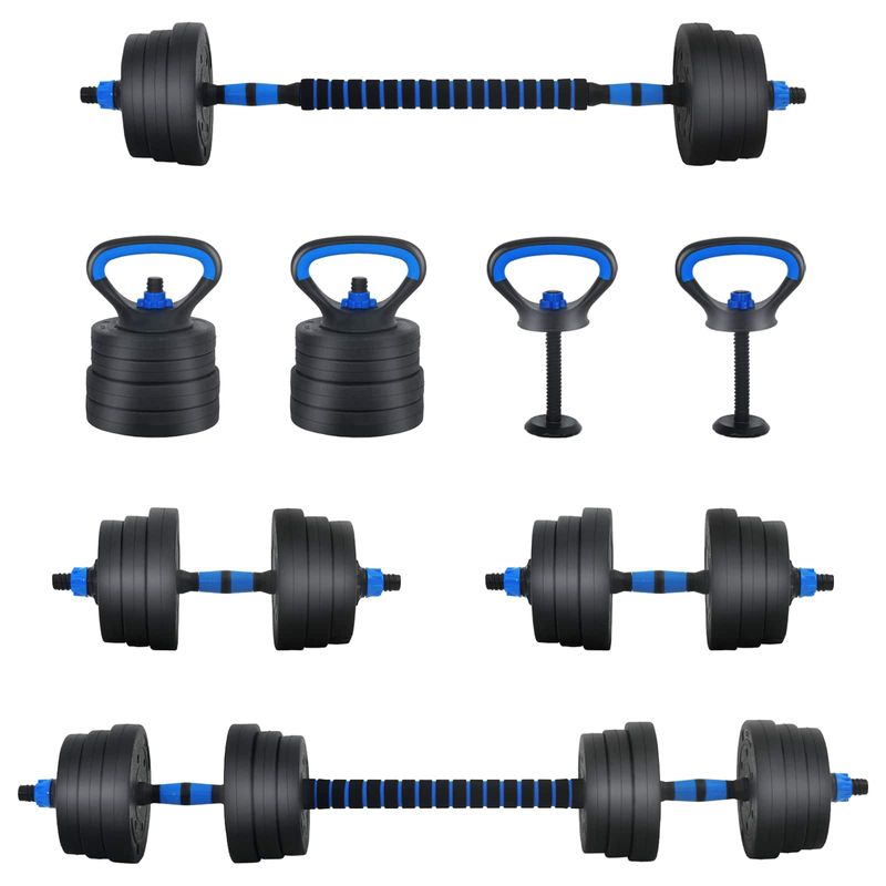 Set di manubri, bilanciere e kettlebell 4-in-1 20 kg Nero e Blu vidaXL